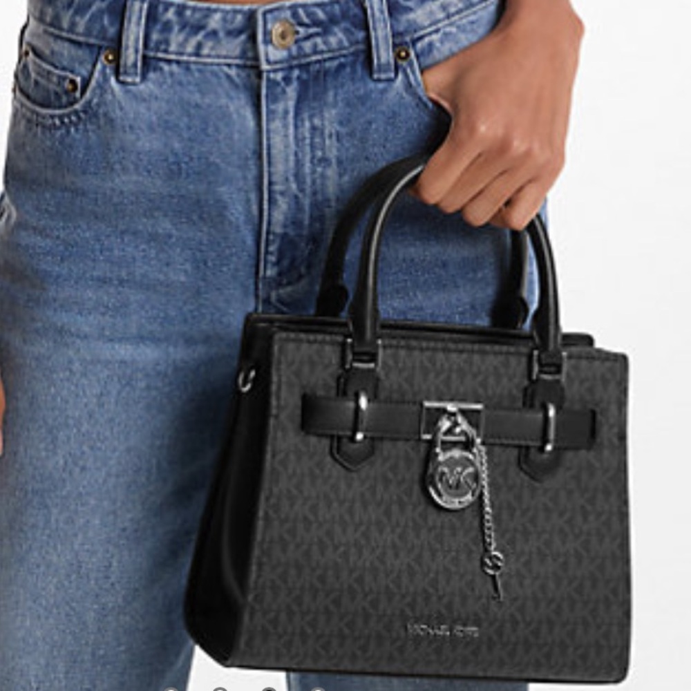 Michael Kors Hamilton Small Signature Logo Satchel Crossbody Bag
Black /Silver - Picture 9 of 16